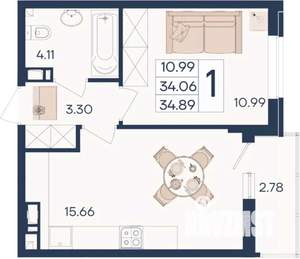 1-к квартира, вторичка, 35м2, 7/18 этаж