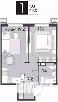 1-к квартира, строящийся дом, 44м2, 11/18 этаж