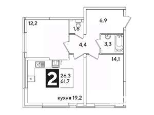 2-к квартира, вторичка, 62м2, 2/16 этаж