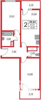 2-к квартира, вторичка, 58м2, 11/24 этаж