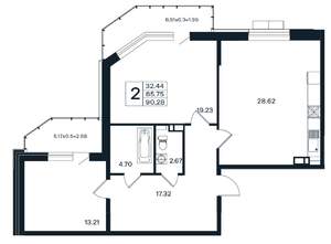2-к квартира, вторичка, 90м2, 3/12 этаж