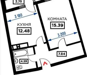 1-к квартира, вторичка, 40м2, 13/24 этаж