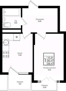 1-к квартира, вторичка, 38м2, 9/10 этаж