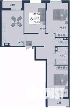 3-к квартира, вторичка, 76м2, 6/18 этаж