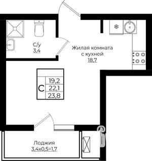 Студия квартира, вторичка, 24м2, 7/7 этаж