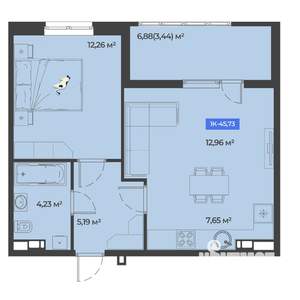 1-к квартира, строящийся дом, 46м2, 5/5 этаж
