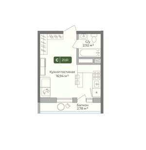 Студия квартира, вторичка, 22м2, 1/10 этаж