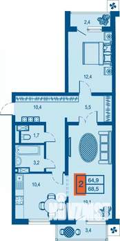 2-к квартира, вторичка, 65м2, 17/23 этаж