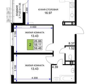 2-к квартира, вторичка, 59м2, 10/18 этаж