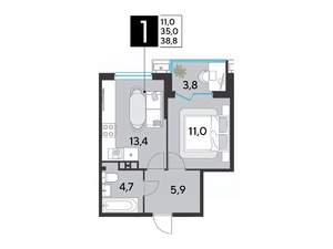 1-к квартира, вторичка, 39м2, 6/18 этаж