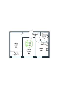 2-к квартира, вторичка, 55м2, 14/24 этаж