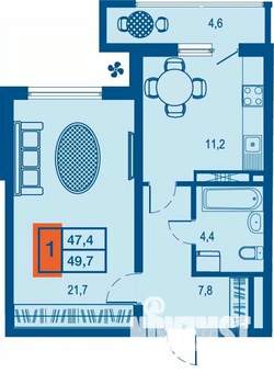 1-к квартира, вторичка, 47м2, 6/23 этаж