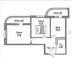 2-к квартира, сданный дом, 60м2, 12/24 этаж
