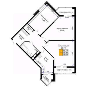 3-к квартира, вторичка, 104м2, 12/12 этаж