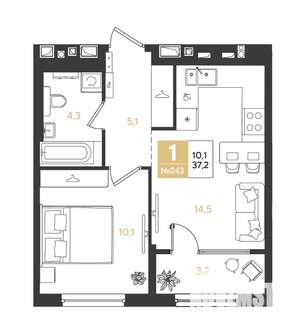 1-к квартира, вторичка, 37м2, 4/18 этаж