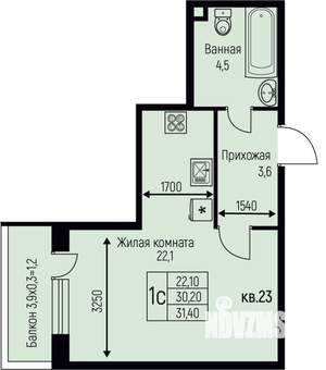 Студия квартира, строящийся дом, 31м2, 1/3 этаж
