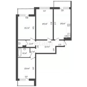3-к квартира, вторичка, 89м2, 1/12 этаж