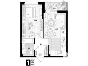 1-к квартира, вторичка, 41м2, 13/16 этаж