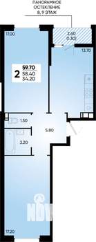 2-к квартира, вторичка, 60м2, 4/18 этаж
