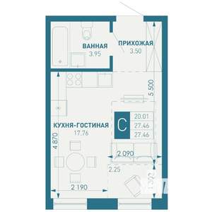 Студия квартира, строящийся дом, 27м2, 9/18 этаж