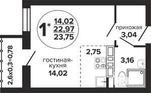 Студия квартира, вторичка, 24м2, 8/24 этаж