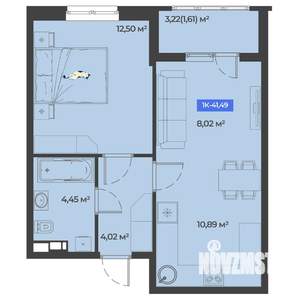 1-к квартира, строящийся дом, 41м2, 1/5 этаж