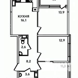 3-к квартира, вторичка, 69м2, 13/16 этаж