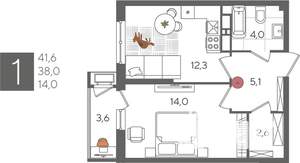 1-к квартира, вторичка, 42м2, 18/24 этаж