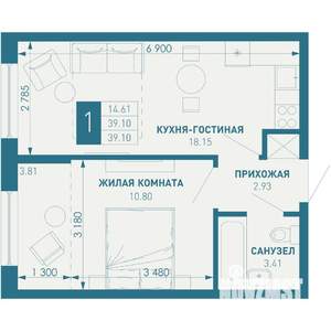 1-к квартира, вторичка, 39м2, 2/9 этаж