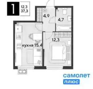 1-к квартира, вторичка, 37м2, 7/9 этаж