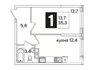 1-к квартира, вторичка, 35м2, 9/16 этаж