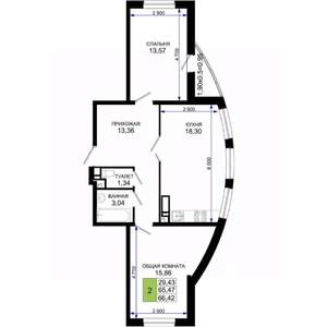 2-к квартира, вторичка, 66м2, 9/19 этаж