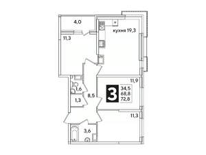 3-к квартира, вторичка, 73м2, 15/16 этаж