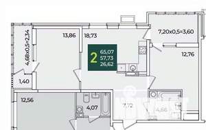 2-к квартира, вторичка, 67м2, 15/18 этаж