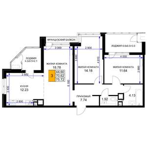 3-к квартира, вторичка, 76м2, 14/16 этаж