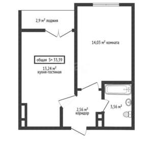 1-к квартира, вторичка, 33м2, 13/25 этаж