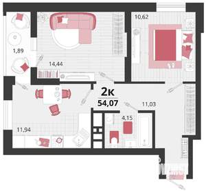 2-к квартира, вторичка, 54м2, 17/18 этаж