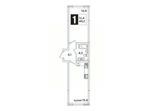 1-к квартира, вторичка, 44м2, 3/16 этаж