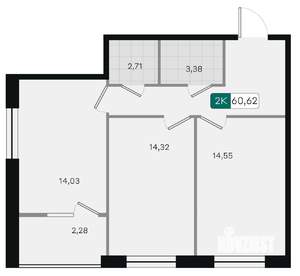 2-к квартира, вторичка, 61м2, 2/18 этаж