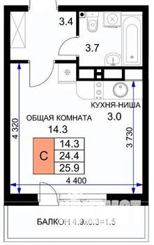 Студия квартира, вторичка, 24м2, 4/17 этаж