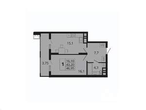 1-к квартира, вторичка, 47м2, 11/18 этаж