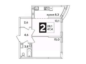 2-к квартира, вторичка, 47м2, 11/16 этаж