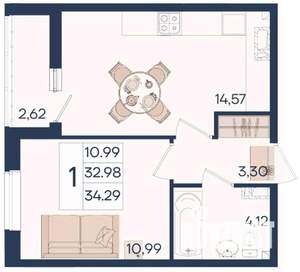 1-к квартира, вторичка, 34м2, 7/18 этаж