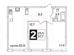 2-к квартира, вторичка, 58м2, 15/16 этаж