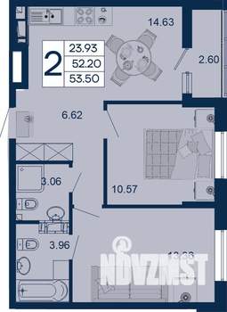 2-к квартира, вторичка, 54м2, 7/18 этаж