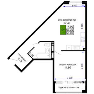 1-к квартира, строящийся дом, 55м2, 8/12 этаж