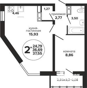1-к квартира, вторичка, 38м2, 3/24 этаж