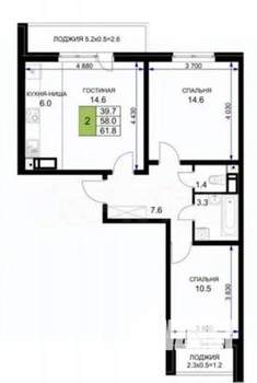 2-к квартира, вторичка, 67м2, 5/17 этаж