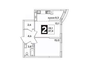 2-к квартира, вторичка, 47м2, 11/16 этаж