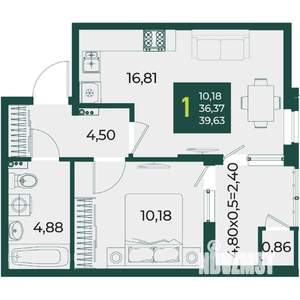 1-к квартира, вторичка, 40м2, 2/18 этаж